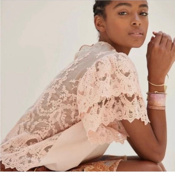 Anthropologie Forever That Girl Grace Tiered Lace Back Top Pink NWOT - Picture 4 of 9